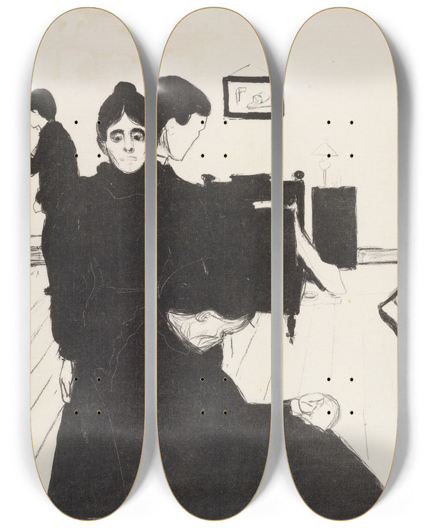 Triptych art skateboard deck of Edvard Munch Death In The Sickroom_2 by Edvard Munch (1863-1944)