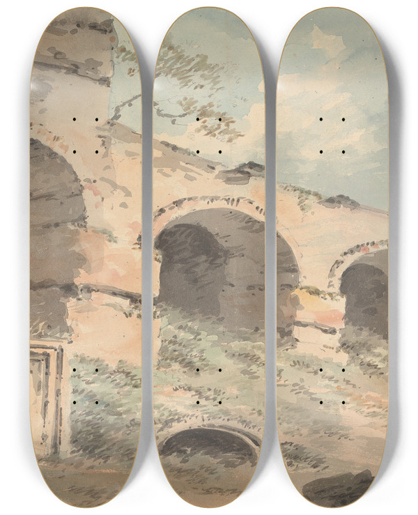 Triptych art skateboard deck of William Sawrey Gilpin Ruin With Three Arches by William Sawrey Gilpin (1762-1843)