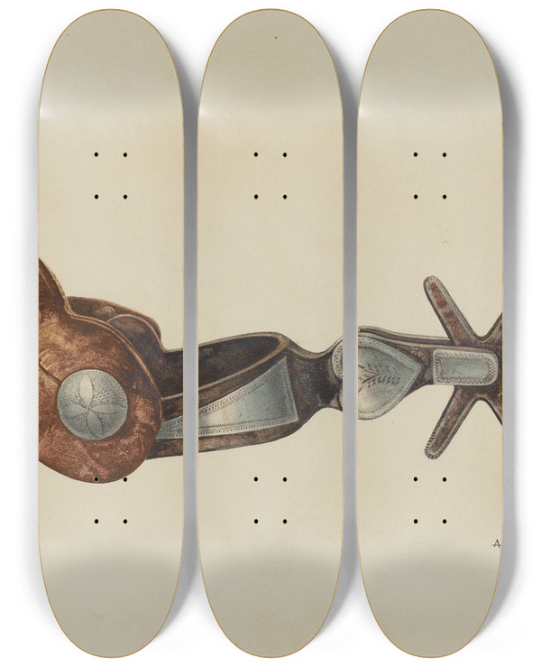 Triptych art skateboard deck of Arthur P Reynolds Spur_1 by Arthur P Reynolds