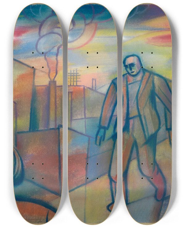 Triptych art skateboard deck of Karl Wiener Ohne Titel Vi_3 by Karl Wiener (1901-1949)