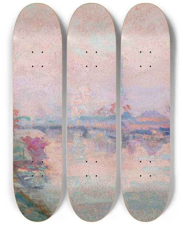 Triptych art skateboard deck of Armand Guillaumin La Tour Eiffel Paris by Armand Guillaumin (1841-1927)