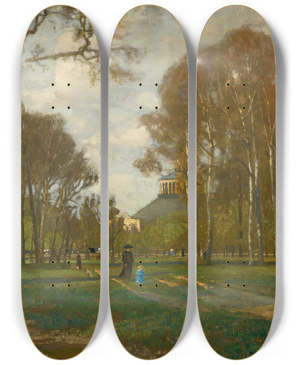Triptych art skateboard deck of Tina Blau The Prater Androtunda Vienna by Tina Blau (1845-1916)