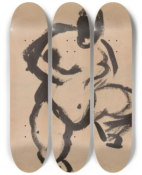 Triptych art skateboard deck of Rik Wouters Squatting Nude by Rik Wouters (1882-1916)