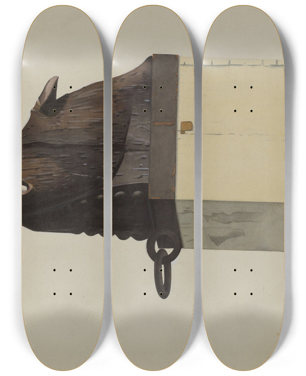 Triptych art skateboard deck of Joseph Goldberg Boars Head by Joseph Goldberg