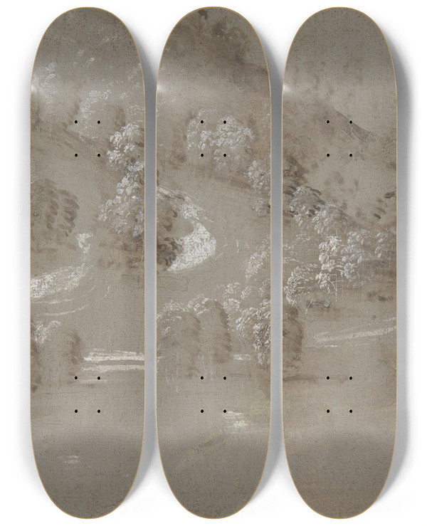 Triptych art skateboard deck of Pietro Perugino Landscape by Pietro Perugino (1450-1523)