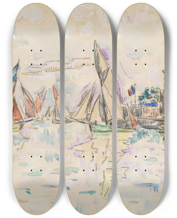 Triptych art skateboard deck of Paul Signac Sables Dolonne La Tour Darundel by Paul Signac (1863-1935)