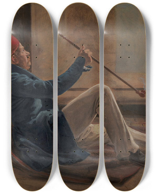 Triptych art skateboard deck of Constantin Hansen The Architect Gottlieb Bindesbll by Constantin Hansen (1804-1880)