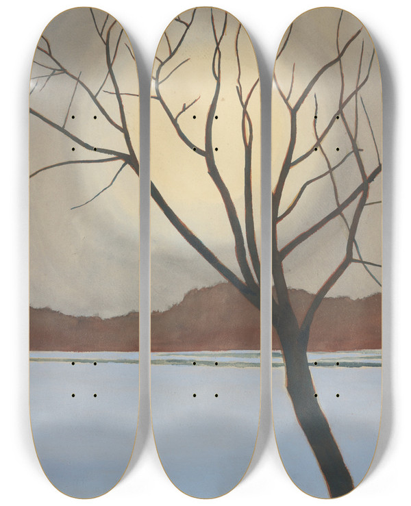 Triptych art skateboard deck of Lon Spilliaert Landschap Met Boom Op Het Voorplan by Leon Spilliaert (1881-1946)