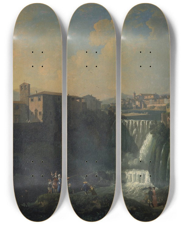 Triptych art skateboard deck of Thomas Patch A View Of Tivoli by Thomas Patch (1725-1782)