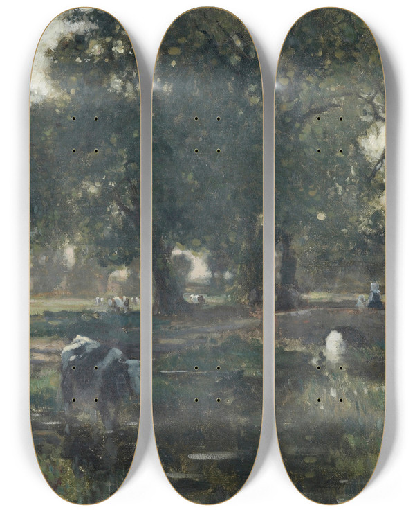 Triptych art skateboard deck of Bertram Priestman The Brook by Bertram Priestman (1868-1951)