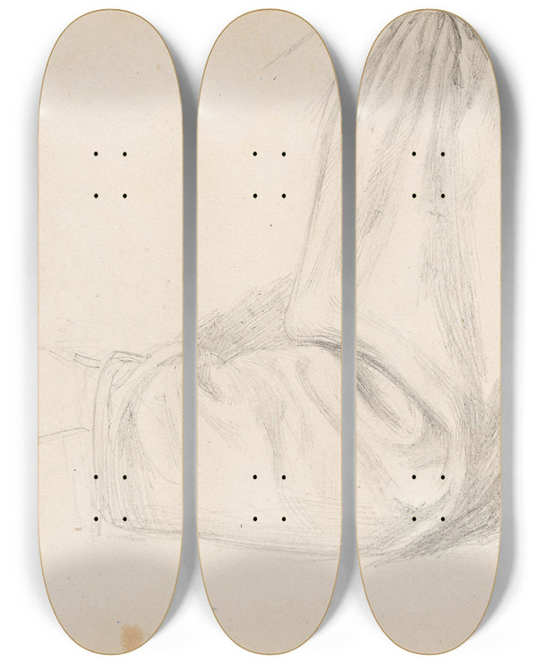 Triptych art skateboard deck of Adolph Tidemand Drapery Study_2 by Adolph Tidemand (1814-1876)