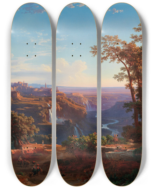 Triptych art skateboard deck of Johann Jakob Frey Ansicht Von Tivoli by Johann Jakob Frey (1813-1865)