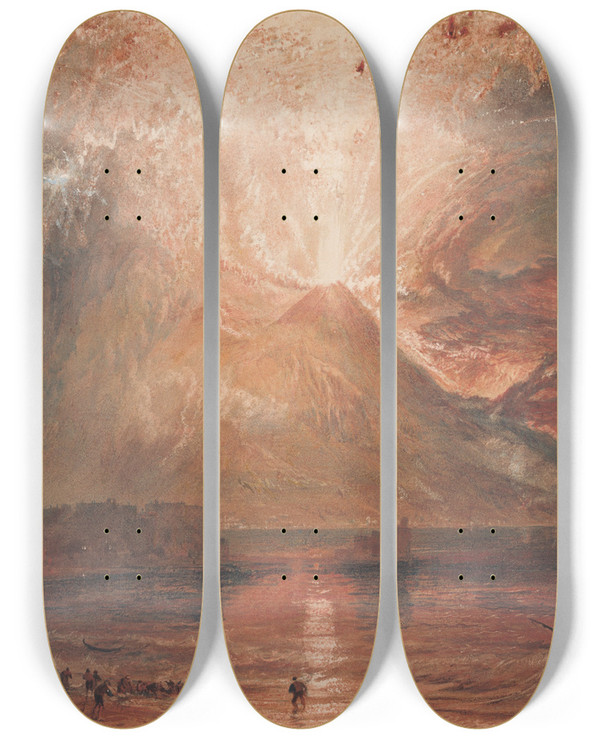 Triptych art skateboard deck of Joseph Mallord William Turner Vesuvius In Eruption by Joseph Mallord William Turner (1775-1851)