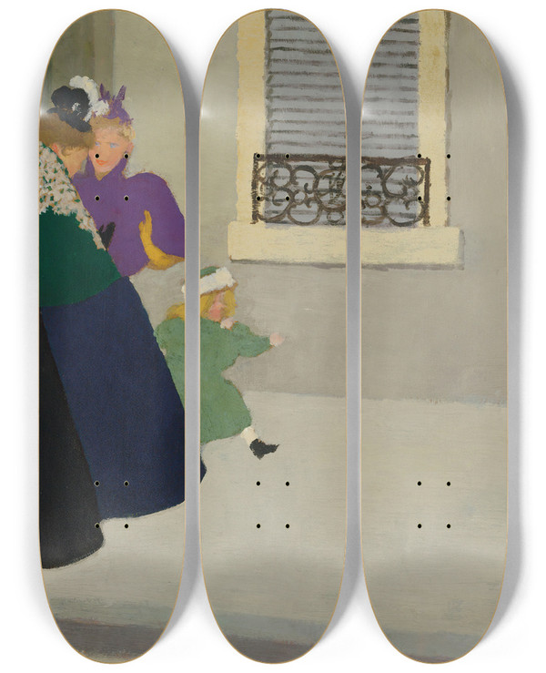 Triptych art skateboard deck of Flix Vallotton En Promenade by Felix Vallotton (1865-1925)