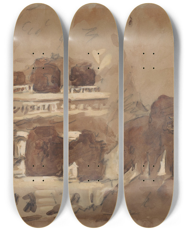 Triptych art skateboard deck of Hercules Brabazon Brabazon Ellora by Hercules Brabazon Brabazon (1821-1906)