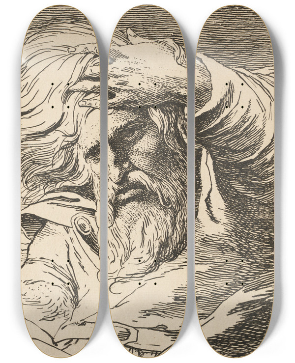 Triptych art skateboard deck of James Barry Eastern Patriarch by James Barry (1741-1806)