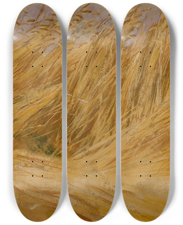 Triptych art skateboard deck of Wodzimierz Tetmajer Corn Field Study by Wlodzimierz Tetmajer (1861-1923)