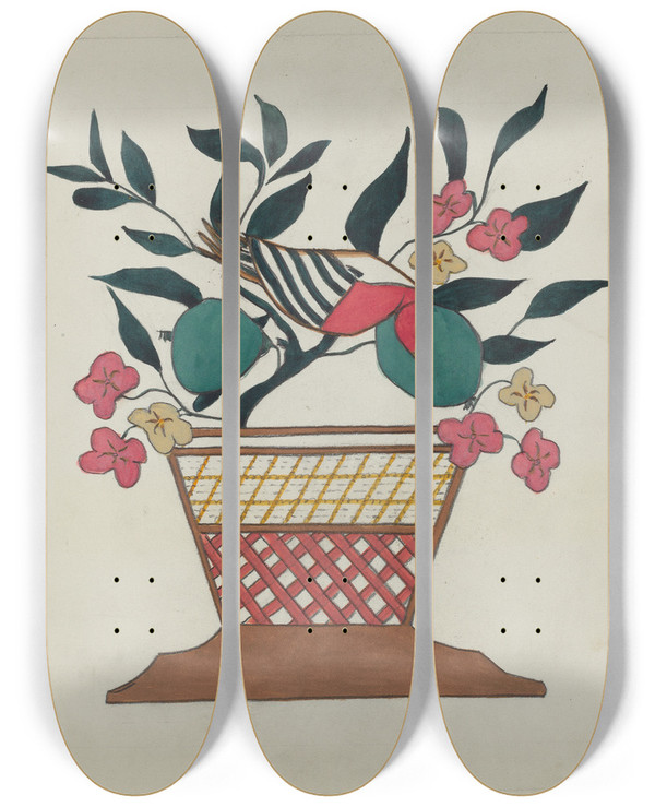 Triptych art skateboard deck of Mildred Prince Silk Applique Quilt_2 by Mildred Prince