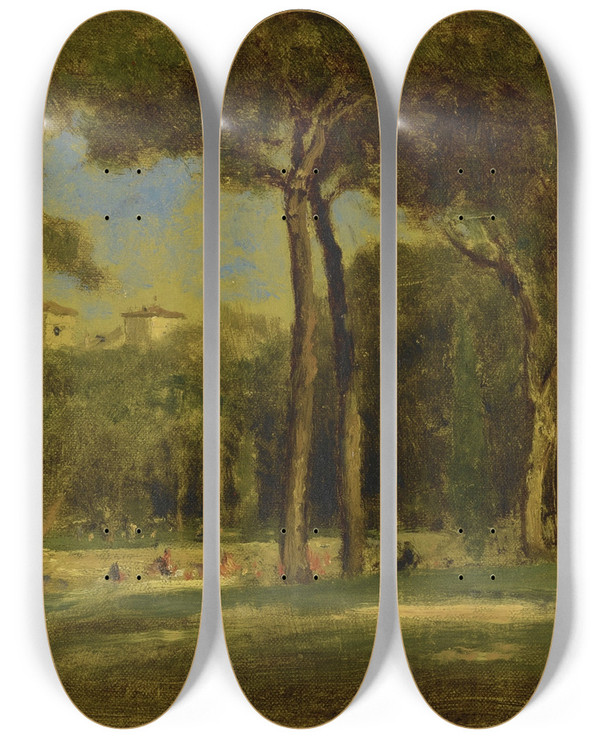 Triptych art skateboard deck of George Inness Barberini Villa by George Inness (1825-1894)