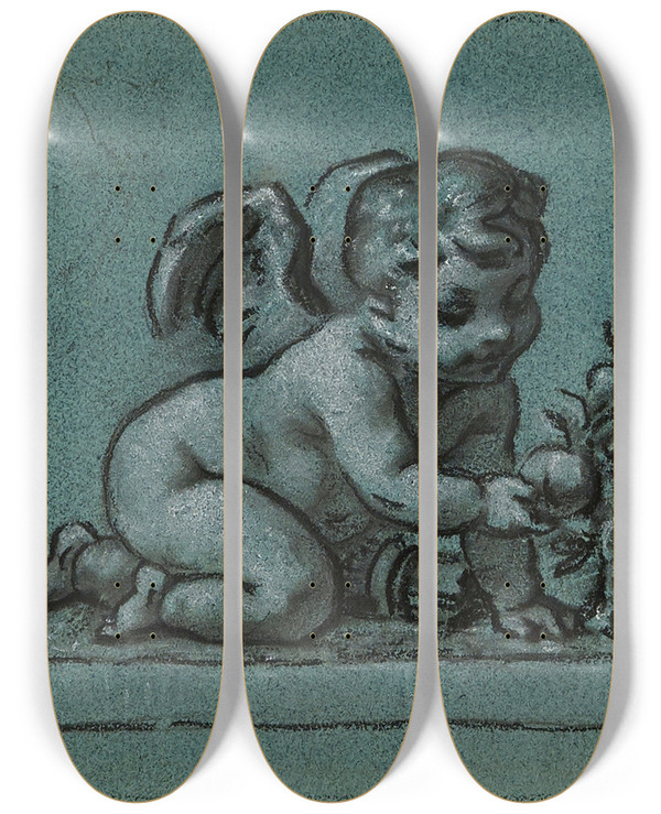 Triptych art skateboard deck of Pierrepaul Prudhon Les Oranges by Pierre-Paul Prud'hon (1758-1823)