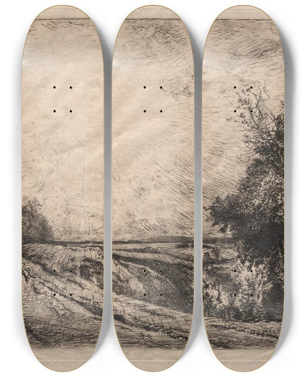 Triptych art skateboard deck of Auguste Louis Lepre La Route De La Houssoye by Auguste Louis Lepere (1849-1918)