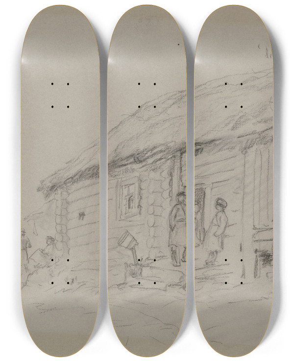 Triptych art skateboard deck of Wilhelm Amandus Beer Russian Block House by Wilhelm Amandus Beer (1837-1907)
