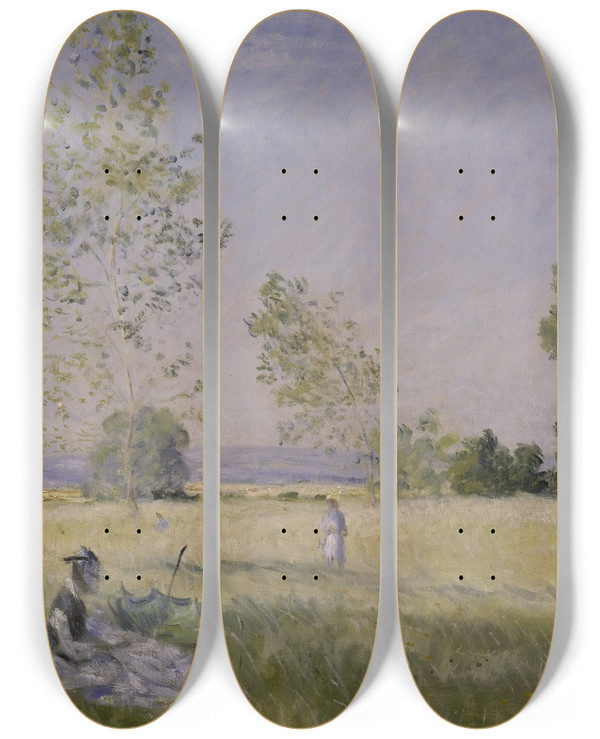 Triptych art skateboard deck of Claude Monet Summer by Claude Monet (1840-1926)