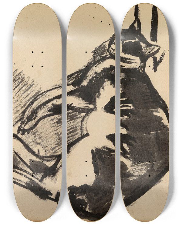Triptych art skateboard deck of Rik Wouters Cat Lying by Rik Wouters (1882-1916)
