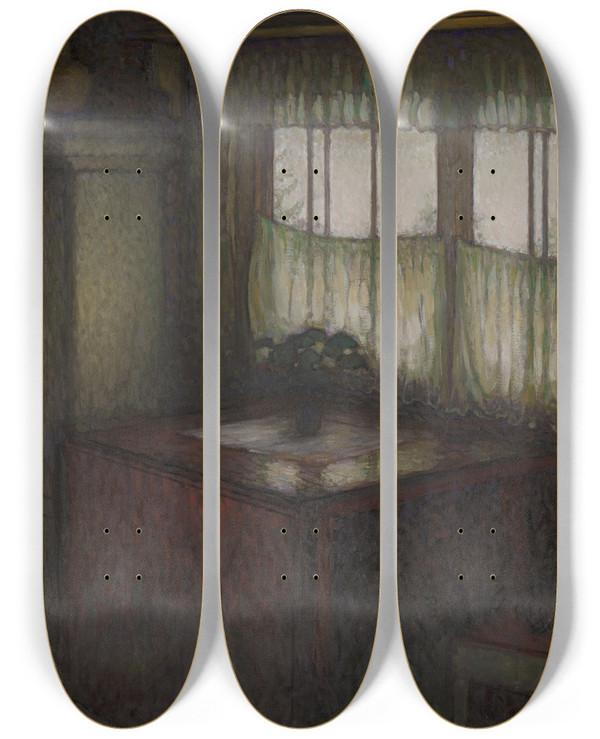 Triptych art skateboard deck of Bjrn Ahlgrensson Its Snowing Outside by Bjorn Ahlgrensson (1872-1918)