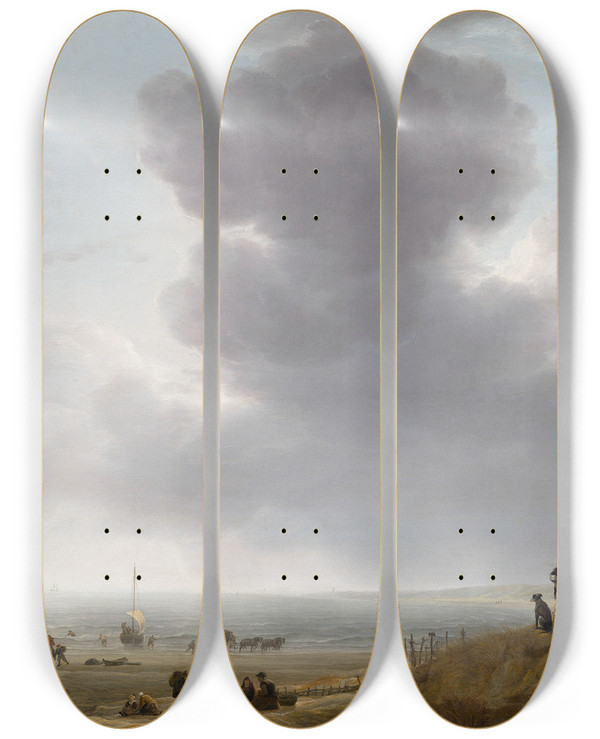 Triptych art skateboard deck of Simon De Vlieger Beach View by Simon de Vlieger (1601-1653)
