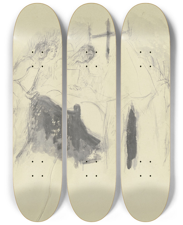 Triptych art skateboard deck of Hans Sutter Studie Aus Dem Kriegslazarett_1 by Hans Sutter