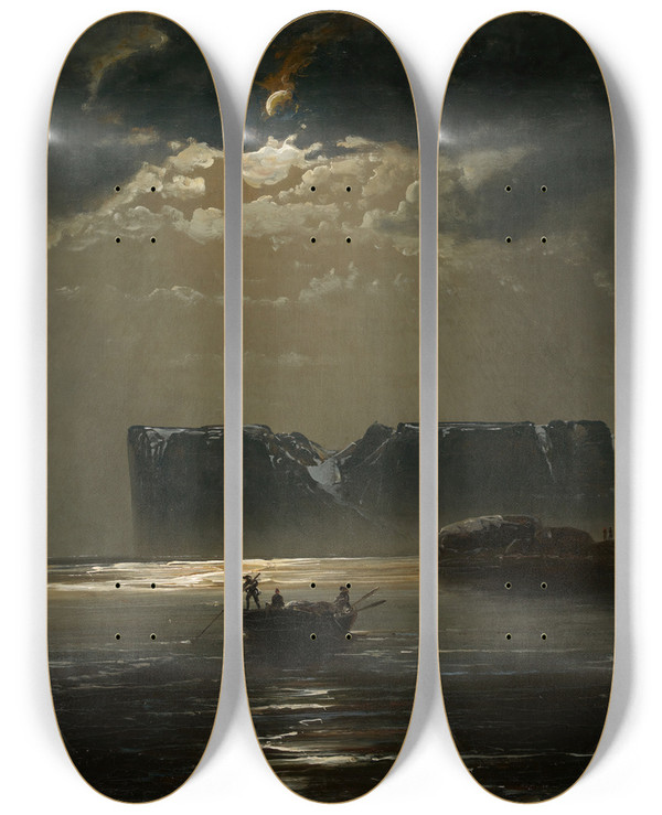 Triptych art skateboard deck of Peder Balke The North Cape By Moonlight by Peder Balke (1804-1887)