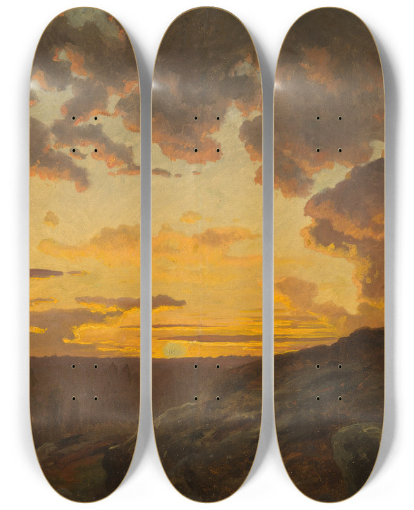 Triptych art skateboard deck of Edvard Bergh Sunset Sketch by Edvard Bergh (1828-1880)