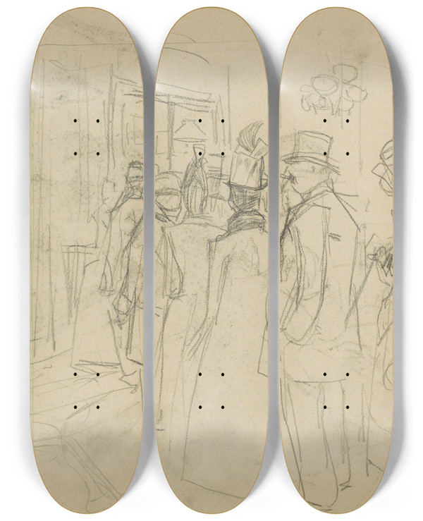 Triptych art skateboard deck of Marius Bauer Rij Van Figuren by Marius Bauer (1867-1932)