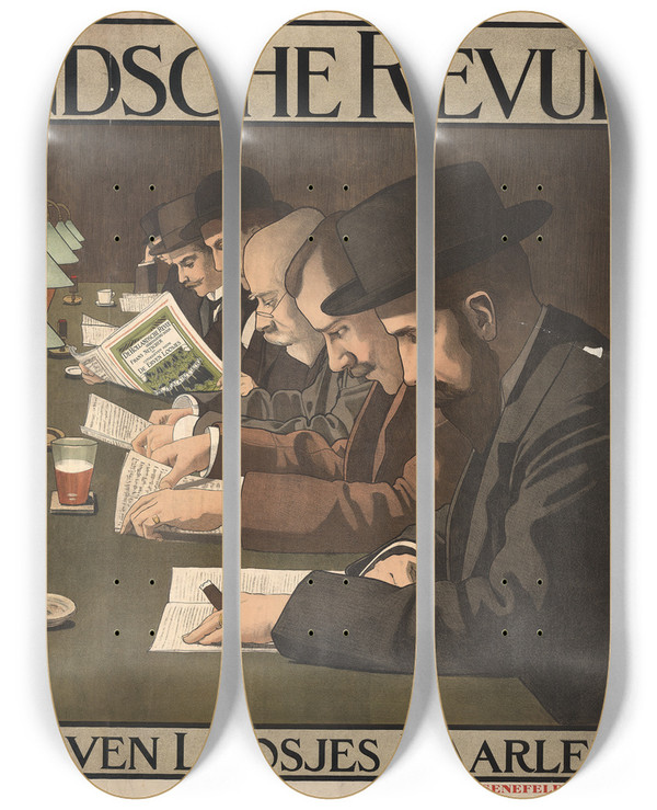 Triptych art skateboard deck of Johann Georg Van Caspel De Hollandsche Revue by Johann Georg Van Caspel (1870-1928)