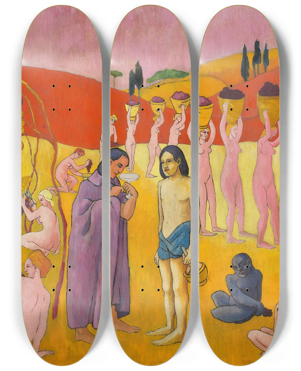 Triptych art skateboard deck of Pierre Girieud Les Vendanges De No Lautomne by Pierre Girieud