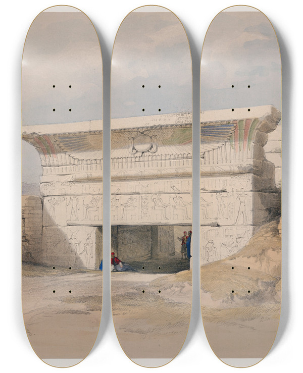 Triptych art skateboard deck of David Roberts Dendera Dandara Dec 1838 by David Roberts (1796-1864)