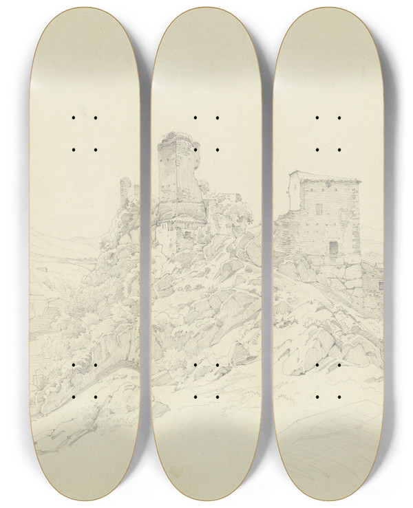 Triptych art skateboard deck of Carl Morgenstern Olevano by Carl Morgenstern (1811-1893)