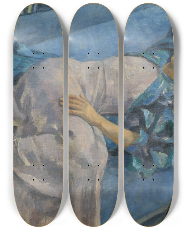 Triptych art skateboard deck of Walther Gamerith Grete Gamerith Auf Blauer Couch by Walther Gamerith (1903-1949)