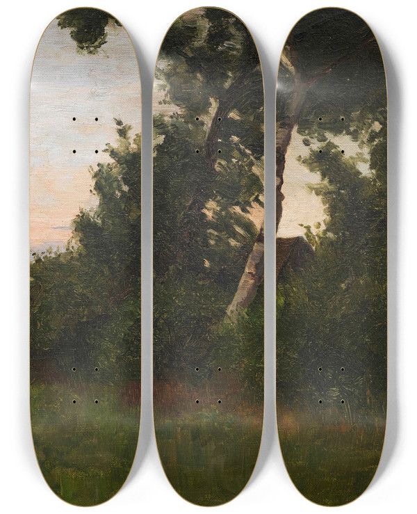 Triptych art skateboard deck of Otto Modersohn Sommerabend by Otto Modersohn (1865-1943)
