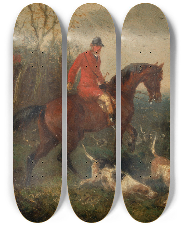 Triptych art skateboard deck of William Shayer Foxhunting At Cover by William Shayer (1787-1879)