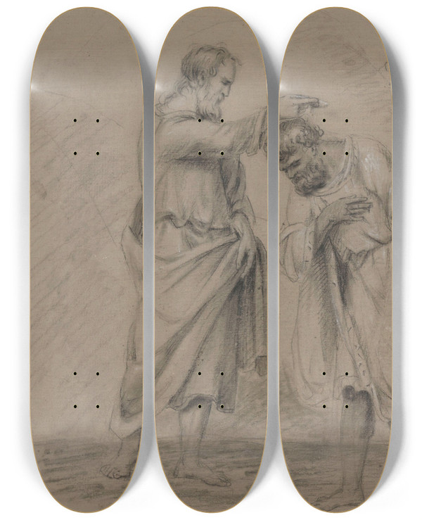 Triptych art skateboard deck of Jean Antoine Verschaeren Peter Baptises Cornelius The Centurion by Jean Antoine Verschaeren (1803-1863)
