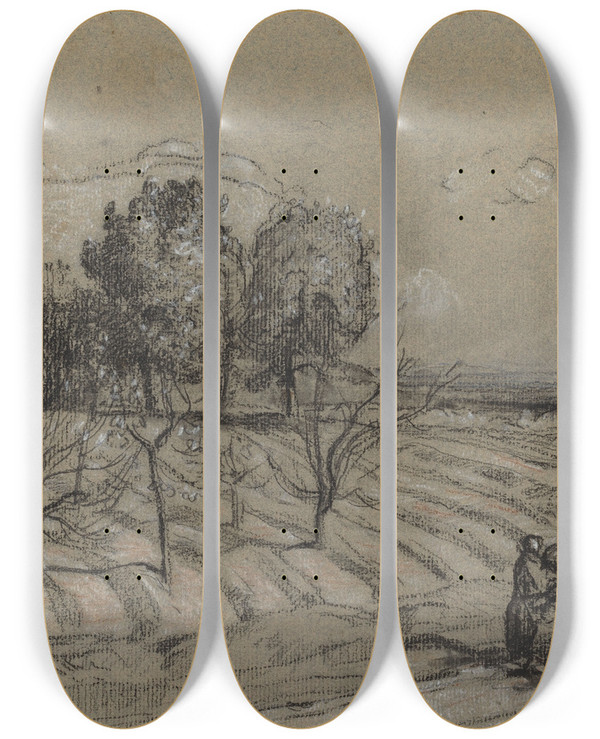 Triptych art skateboard deck of Auguste Louis Lepre Spring by Auguste Louis Lepere (1849-1918)