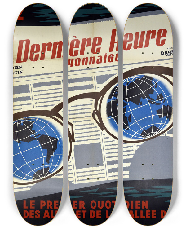 Triptych art skateboard deck of Crutti Dernire Heure Lyonnaise by Cerutti