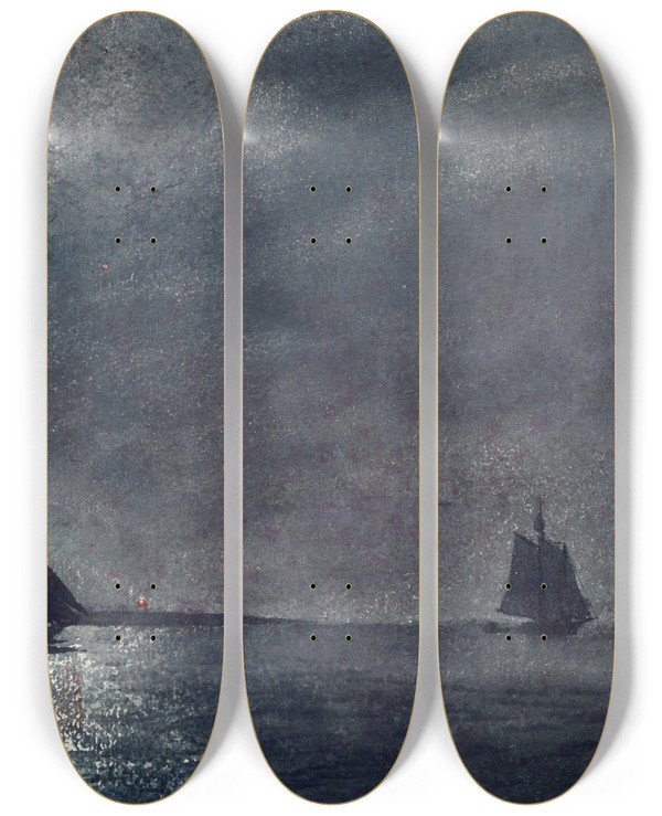 Triptych art skateboard deck of Winslow Homer Eastern Point Light by Winslow Homer (1836-1910)