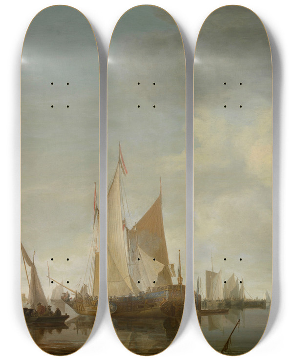 Triptych art skateboard deck of Jan Van De Cappelle The Admiral by Jan van de Cappelle (1626-1679)