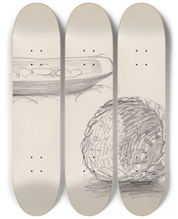 Triptych art skateboard deck of Adolph Tidemand Trau Og Kurv by Adolph Tidemand (1814-1876)