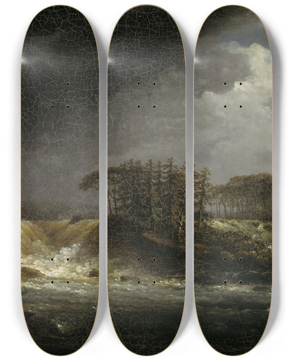 Triptych art skateboard deck of Carl Johan Fahlcrantz  A Waterfall Lvkarleby by Carl Johan Fahlcrantz (1774-1861)