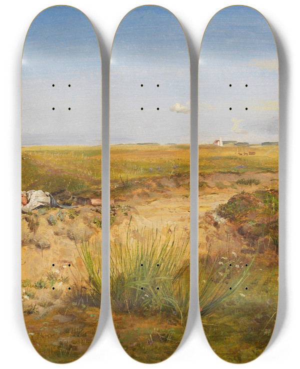 Triptych art skateboard deck of Franz Von Lenbach Landschaft Mit Schlafendem Hirtenknaben by Franz Von Lenbach (1836-1904)
