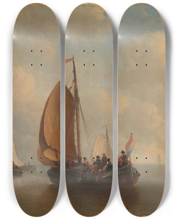 Triptych art skateboard deck of Antonie Waldorp Beurtschip Zaandam by Antonie Waldorp (1803-1866)